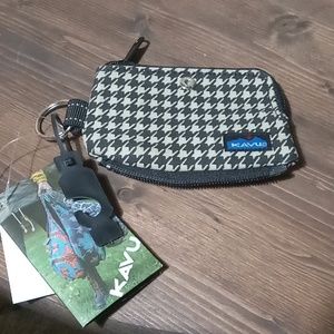 KAVU KEYCHAIN / WALLET TAN & BLACK HOUNDSTOOTH PRINT NWT